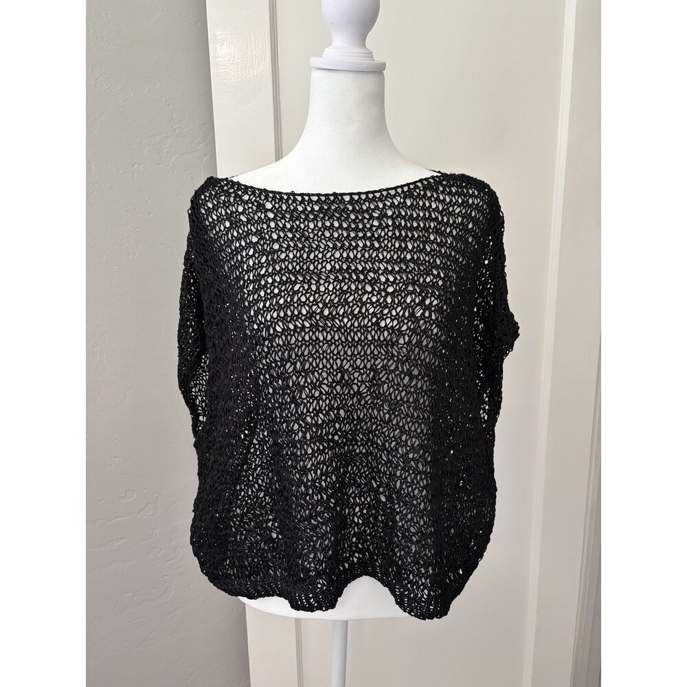 Sarah Pacini Black Open Knit Mesh Sweater One Size Italy Lagenlook Layering